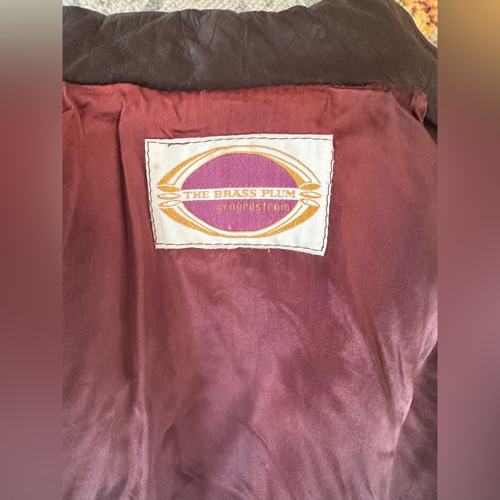 Vintage Nordstrom The Brass Plum Burgundy Leather Jacket Attached Belt Size S - Picture 8 of 8